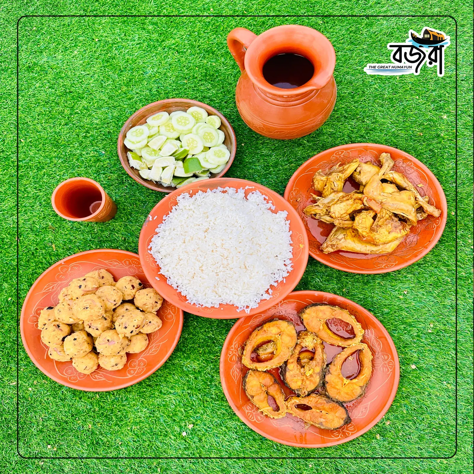 Home-style Bengali meal served on a Tanguar Haor houseboat